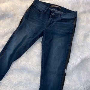 Express leather stripe skinny jeans